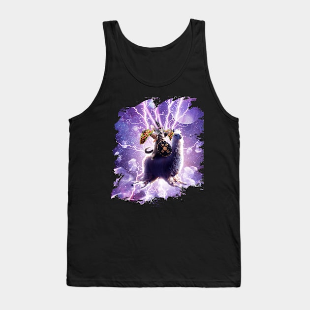 Lazer Warrior Space Cat Riding Llama With Taco Tank Top by Random Galaxy